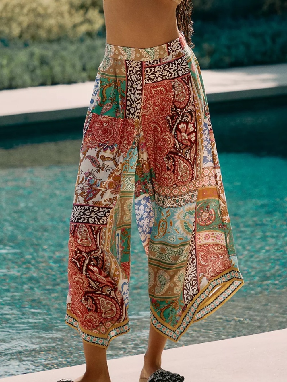Anthropologie wide leg scarf print pant multicolor flowy relaxed bohemian hippie